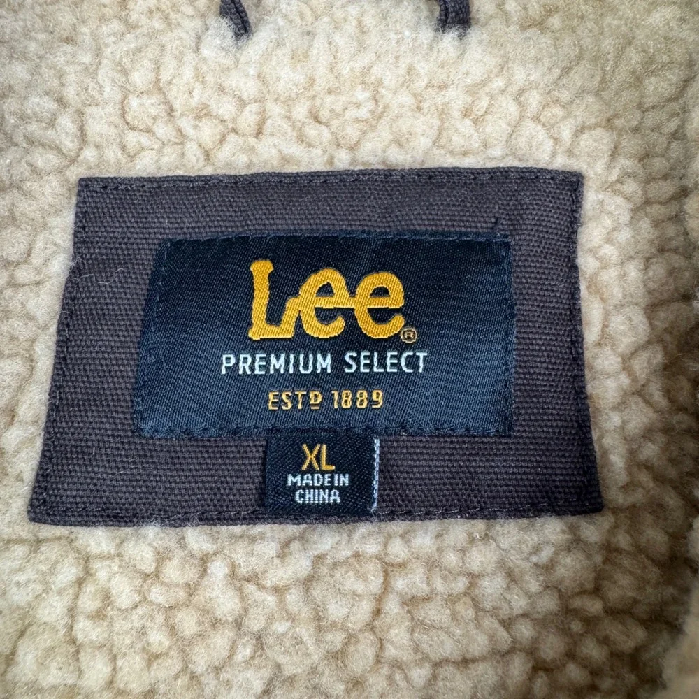Lee Premium Select Mens XL Brown Canvas Sherpa Lined Workwear Puffer Vest Zip Up - Picture 2 of 8